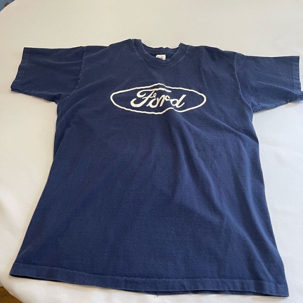 Ford Motors Navy Blue Single Stitch Spell Out T-Shirt Size XL